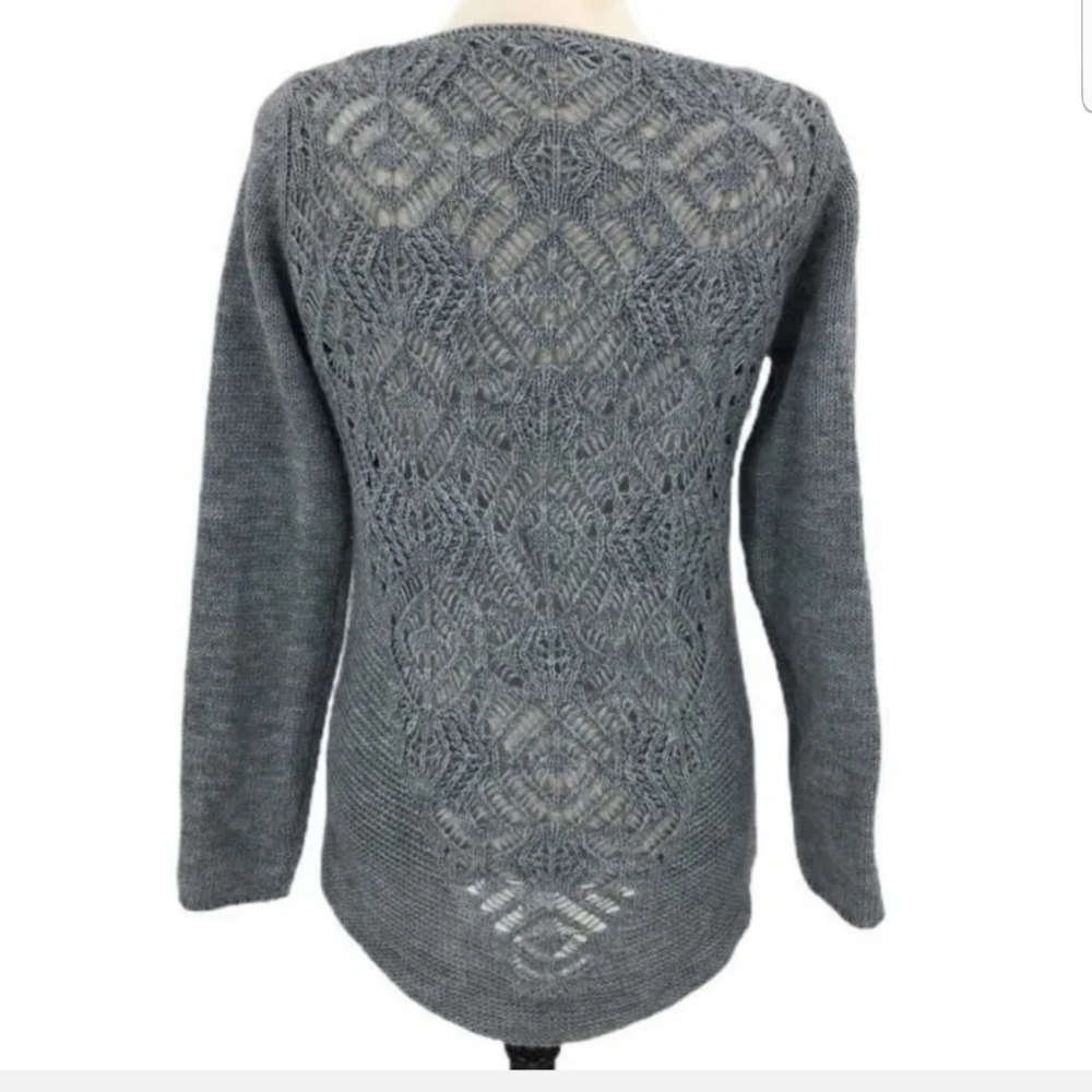 Bianca B. Crocheted Back Wool Sweater  Slate Blue Size Small